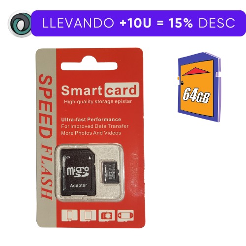 MEMORIA MICRO SD 64GB CLASE 10 + ADAPTADOR SD SMART CARD SPEED FLASH