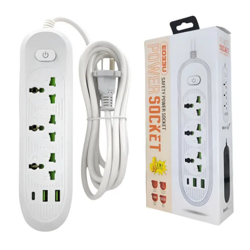 ZAPATILLA ELECTRICA 3 TOMAS 2 PUERTOS USB Y 1 ENTRADA TIPO C AL-1011 POWER SOCKET 2MTS BLANCA