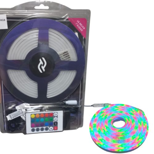 TIRA DE NEON RGB LED COLOR 5 METROS CON FUENTE Y CONTROL REMOTO