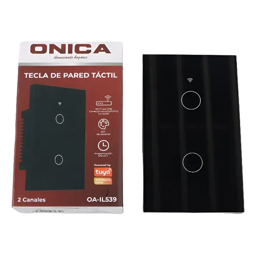TECLA INTERRUPTOR INTELIGENTE TACTIL SMART 2 VIAS C/APP WIFI ONICA NEGRO