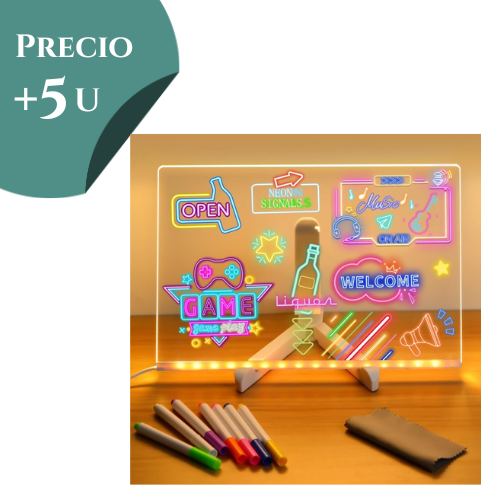 PIZARRA ACRILICA DIY LED CON MARCADORES 30X20 CM USB LUMINOSA MAGICA LUZ LED *** PRECIO COMPRANDO + 5 UNIDADES ***