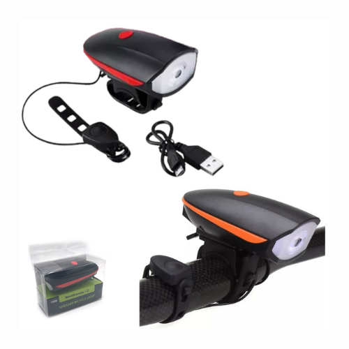 LUZ LED BICICLETA BLANCA FIJA /INTERMITENTE Y BOCINA RECARGABLE USB COLORES