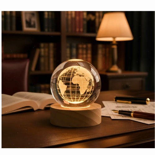 VELADOR LAMPARA ESFERA 3D DE CRISTAL MAPAMUNDI LUCES DE CRISTAL