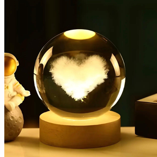 VELADOR LAMPARA ESFERA 3D DE CRISTAL CORAZON ROMANTICO LUCES DE CRISTAL