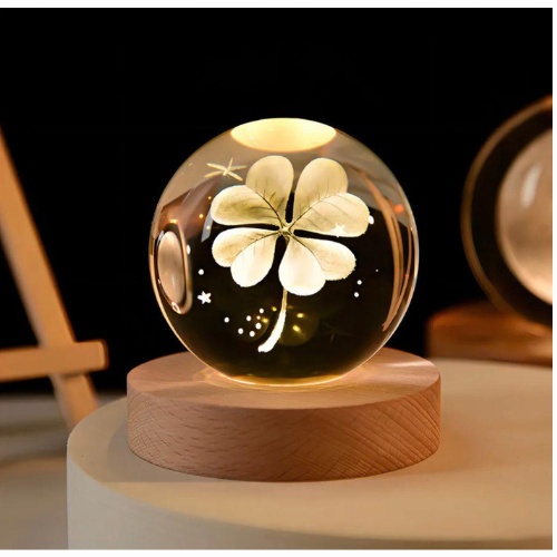 VELADOR LAMPARA ESFERA 3D DE CRISTAL TREBOL LUCES DE CRISTAL