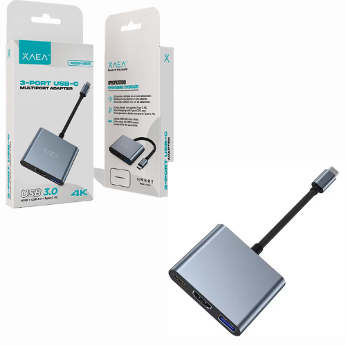 HUB USB TIPO C 3 EN 1  HDMI  HEMBRA - C HEMBRA - USB 3.0 ADAPTADOR XAEA MODV-0013