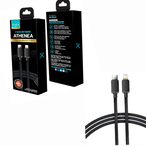 CABLE USB TIPO C A LIGHTNING IPHONE APPLE 1 MT XAEA PREMIUM ATHENEA NEGRO