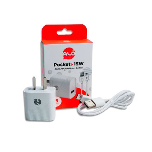 CARGADOR CABEZAL CELULAR 15W 1 USB + CABLE DESMONTABLE USB C ALO