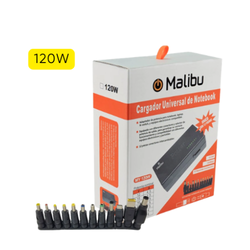 FUENTE CARGADOR NOTEBOOK MALIBÚ UNIVERSAL 12 PINES INTERCAMBIABLES (120w)