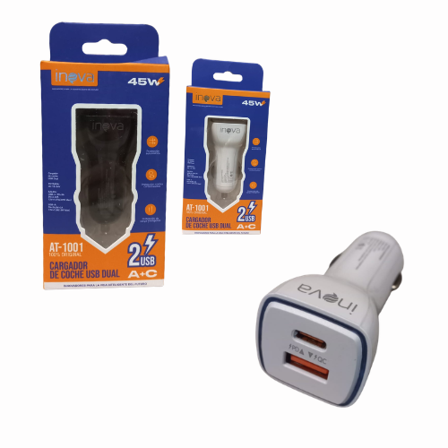 CARGADOR 12V A 1 USB + 1 TIPO C HEMBRAS 45W INOVA