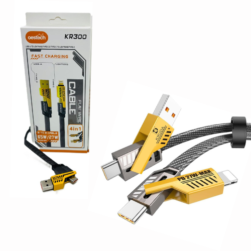 CABLE USB A USB TIPO C Y LIGHTNING 4 EN 1 1MTS CABLE REFORZADO PLANO OESTECH