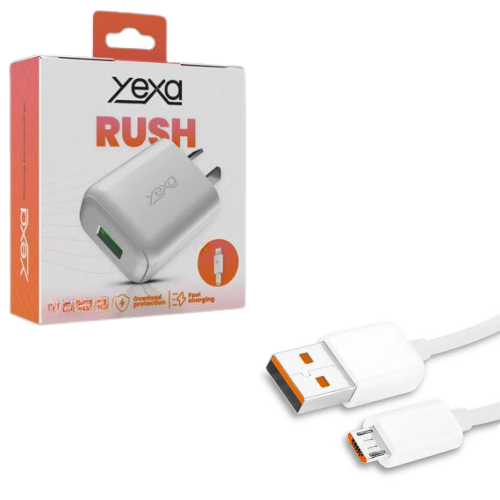 CARGADOR CABEZAL CELULAR 4.8A 1 USB + CABLE DESMONTABLE USB MICRO V8 YEXA RUSH BLANCO