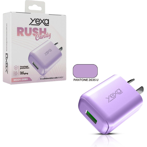 CARGADOR CABEZAL CELULAR 1 USB HEMBRA CARGA RAPIDA 4.8A YEXA RUSH CANDY LILA VIOLETA