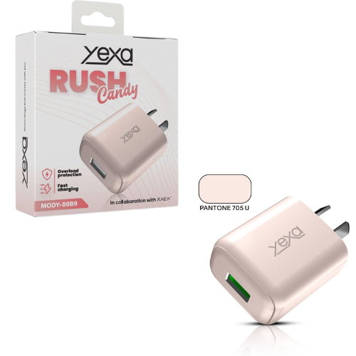 CARGADOR CABEZAL CELULAR 1 USB HEMBRA CARGA RAPIDA 4.8A YEXA RUSH CANDY ROSADO