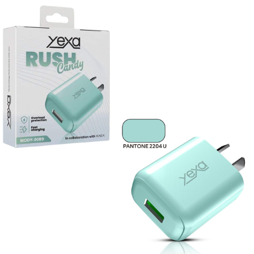 CARGADOR CABEZAL CELULAR 1 USB HEMBRA CARGA RAPIDA 4.8A YEXA RUSH CANDY VERDE