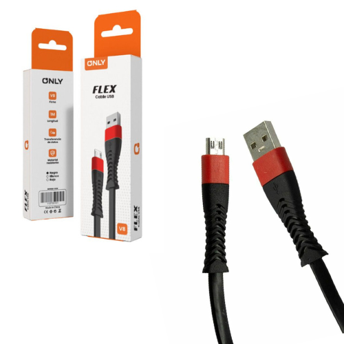 CABLE USB A MICRO USB V8 1 METROS FLEX NEGRO