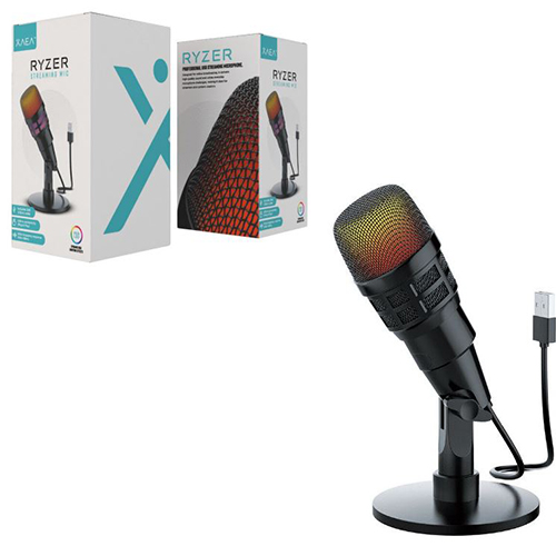 MICROFONO STREAMING RYZER CABLE USB 2MTS BASE Y SOPORTE AJUSTABLE XAEA LUZ LED RGB