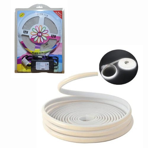 TIRA NEON LED BLANCO FRIO CON FUENTE 5MT