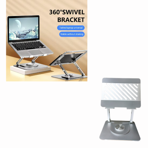 BASE SOPORTE NOTEBOOK TABLET ALUMINIO REGULABLE EN ALTURA GIRO 360ª ANCHO 22X24 ALTO 18CM