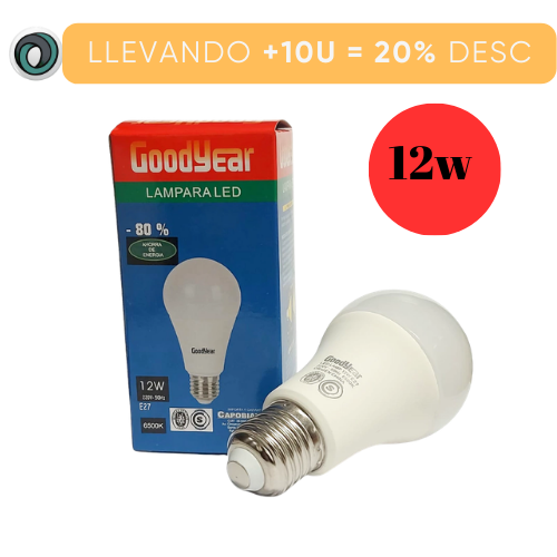 LAMPARA FOCO LED 12W LUZ FRIA 6500K ROSCA E27 GOODYEAR GOOD-12W