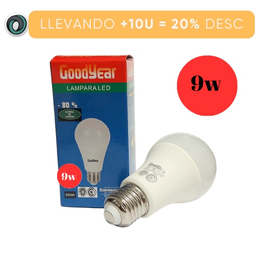 LAMPARA FOCO LED 9W LUZ FRIA 6500K ROSCA E27 GOODYEAR GOOD-9W