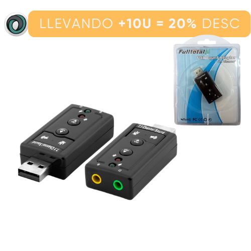 PLACA DE SONIDO USB 7.1 LINEA Y MIC CONTROL VOLUMEN BLISTER FULLTOTAL