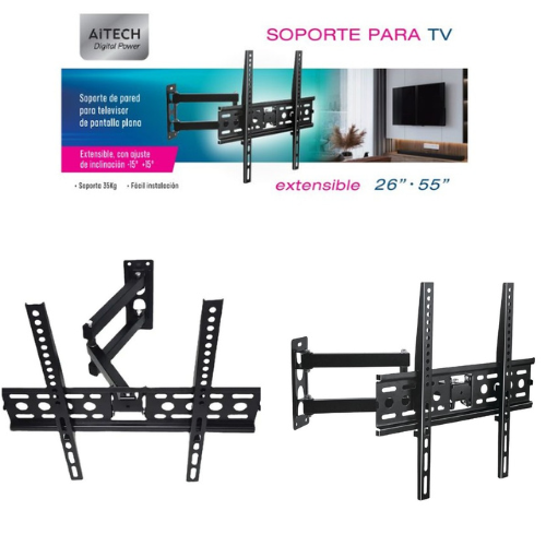 SOPORTE TV LED LCD BRAZO DOBLE EXTENSIBLE 26" A 55" INCLINACION GIRO 120º AITECH HASTA 35KG