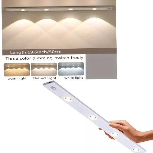 LUZ BAJO MESADA LAMPARA METAL 4 LED RECARGABLE LUZ BLANCA Y CALIDA CON SENSOR DE MOVIMIENTO 50CM
