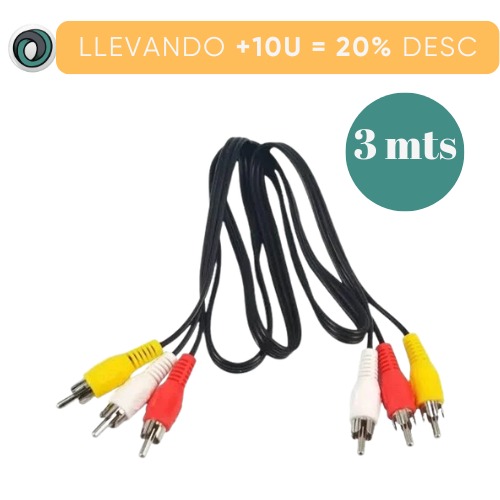CABLE 3 RCA A 3 RCA MACHO 3 METROS ECONOMICO