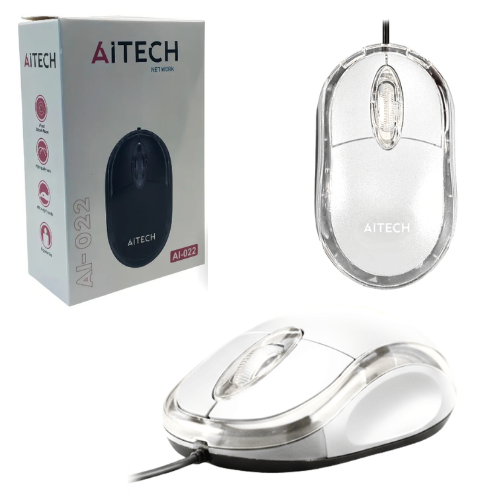 MOUSE OPTICO CABLE USB LUZ LED AITECH BLANCO