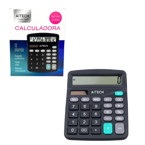 CALCULADORA DE MESA 12 DIGITOS SOLAR MEMORIA A PILA AITECH