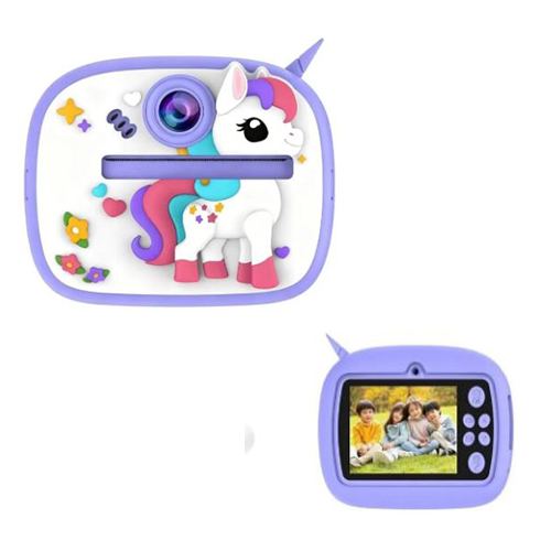 CAMARA FOTO DIGITAL INFANTIL CON IMPRESORA TERMICA INSTANTANEA UNICORNIO / JIRAFA LILA