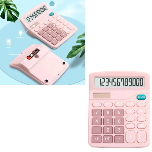 CALCULADORA MESA 12 DIGITOS SOLAR Y PILAS ROSADA