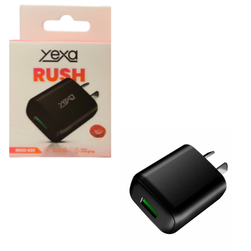 CARGADOR CABEZAL CELULAR 1 USB HEMBRA CARGA RAPIDA 4.8A YEXA RUSH NEGRO
