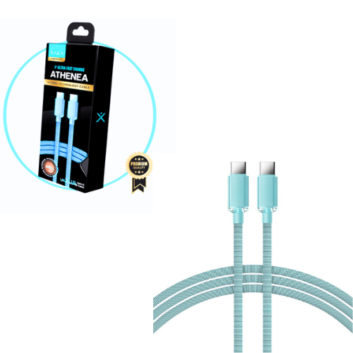 CABLE USB TIPO C A USB TIPO C 1 MT XAEA ATHENEA PREMIUM CELESTE