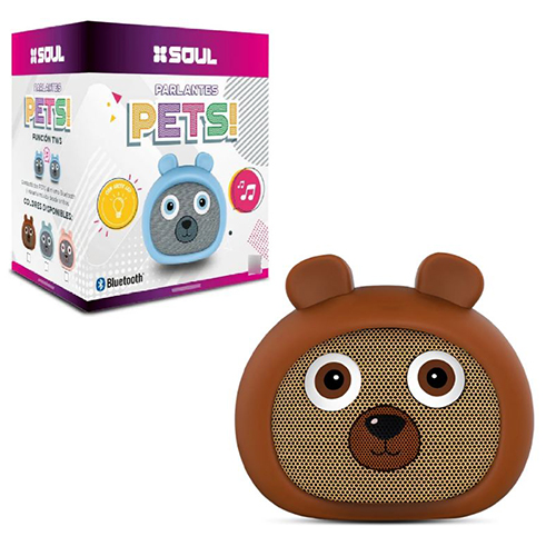 MINI PARLANTE BLUETOOTH SOUL PLT-IBEAR CON LUZ DE COLOR MARRON