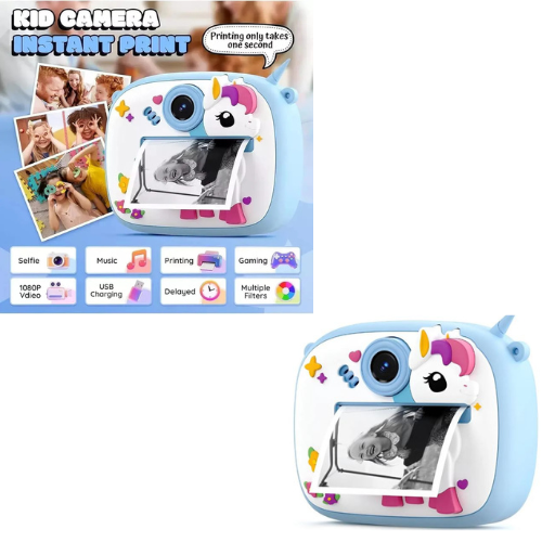 CAMARA FOTO DIGITAL INFANTIL CON IMPRESORA TERMICA INSTANTANEA Y FUNDA CELESTE