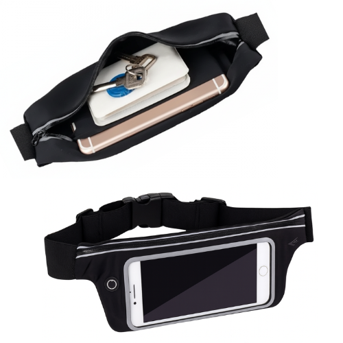 RIÑONERA IMPERMEABLE PORTA CELULAR 6.5 LLAVES RUNNING 1 CIERRE NEGRO