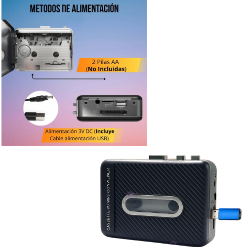 WALKMAN CASSETTE REPRODUCTOR GRABADOR CONVERTIDOR A USB MP3 PORTATIL RETRO ALIMENTACION DUAL