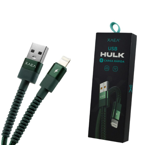 CABLE USB A IPHONE LIGHTNING CARGA RAPIDA 1 MTS HULK XAEA PREMIUM VERDE