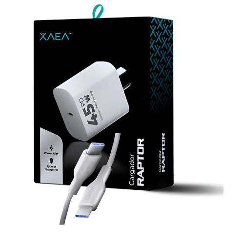CARGADOR CABEZAL CELULAR 45W USB TIPO C HEMBRA + CABLE TIPO C A C XAEA PREMIUM RAPTOR