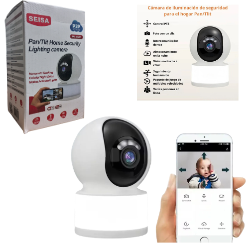 CAMARA DE SEGURIDAD INTERIOR WIFI FULL HD SEISA IPC-Q611 ALARMA VISION NOCTURNA SENSOR DE MOVIMIENTOS
