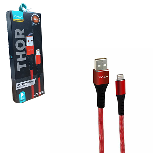 CABLE USB A IPHONE LIGHTNING CARGA RAPIDA 1 MTS THOR XAEA ROJO