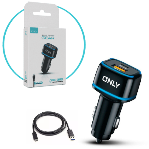 CARGADOR 12V 4.8A GEAR 1 PUERTO USB Y 1 TIPO C + CABLE USB-C XAEA NEGRO