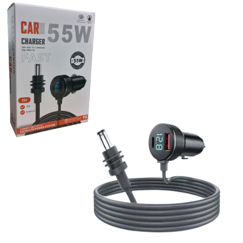 CARGADOR 12V 55W 1 PUERTO USB Y 1 TIPO C + CABLE STARLINK 5MTS