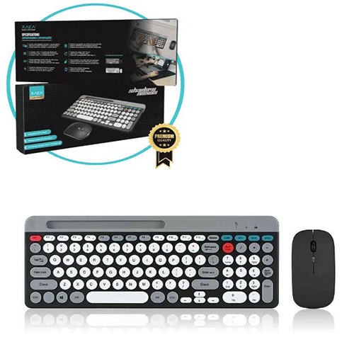 COMBO TECLADO Y MOUSE INALAMBRICO 2.4G + 3 BLUETOOTH 104 TECLAS PUERTO TIPO C GRIS XAEA SHADOW NEXUS