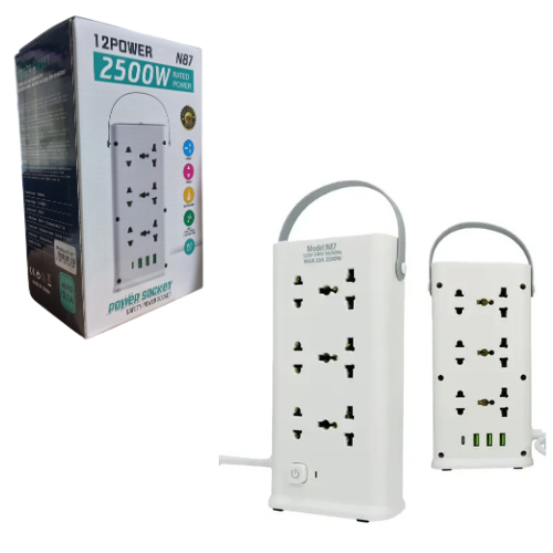 ZAPATILLA ELECTRICA 12 TOMAS 3 PUERTOS USB Y 1 ENTRADA TIPO C LARGO 1.90MTS BLANCO