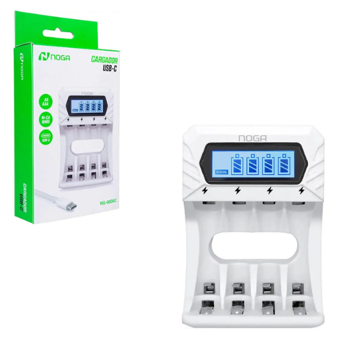 CARGADOR PILAS AA Y AAA PANTALLA INDICADOR DE CARGA NOGA CABLE TIPO USB -C