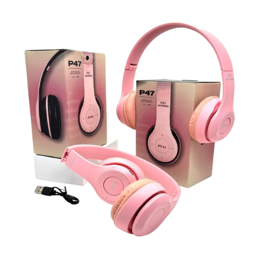AURICULAR BLUETOOTH VINCHA SD MICROFONO P47-R ROSADO