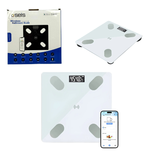 BALANZA DIGITAL PERSONAL BAÑO BASE VIDRIO TEMPLADO SMART BLUETOOTH 1KG A 180KG SEIS